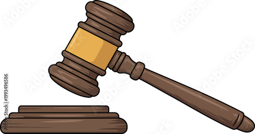 Illustration of wooden judge gavel resting on block isolated background