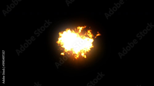 Intense weapon fire discharge with bright muzzle flash on black