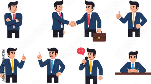 Tableau sur toile Businessman Character Set with Multiple Poses and Gestures for Corporate Present