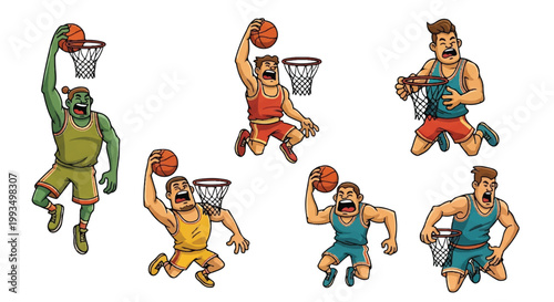 Basketball players dunking illustration vector graphics