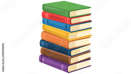 Colorful stack of books with rainbow gradient spines arranged in a pyramid shape on a surface. isolated on transparent background