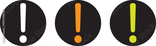 Exclamation marks in white orange and yellow on black circles