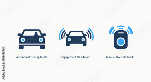 Automotive technology icons: driver assistance autonomous driving smart keys with self driving smart key keyless entry automobile transportation technology assistance autonomous illustration