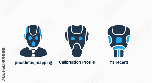 Icons for prosthetic mapping calibration recording with artificial intelligence assistive device flat design prosthetic calibration recording technology robotics interface information