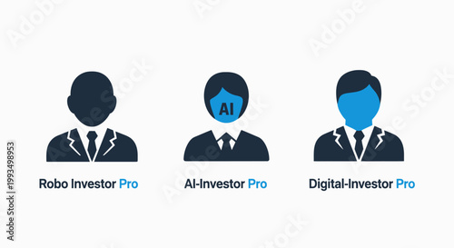 Icons representing different investment strategies: robo digital with artificial intelligence investment investor technology strategy management business illustration planning organization