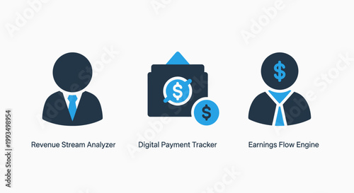 Icons of human resources financial tracking and earnings tracking analytics earnings management business illustration strategy planning organization workflow analysis statistics research