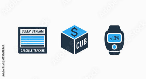 Icons for sleep tracking financial cub smartwatch analytics with tracking wellness smartwatch wearable technology analytics performance business illustration strategy planning organization