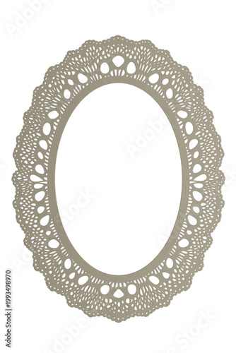 Foto Textured oval paper frame with central cutout and soft lace embossing in neutral gray-beige palette