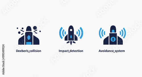 Drone collision impact detection avoidance system icons with collision detection avoidance technology robotics automation security illustration innovation engineering transport aerospace