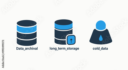 Data archival and long term storage icons representing cold data and secure backup systems with archival database information recovery protection technology internet business infrastructure