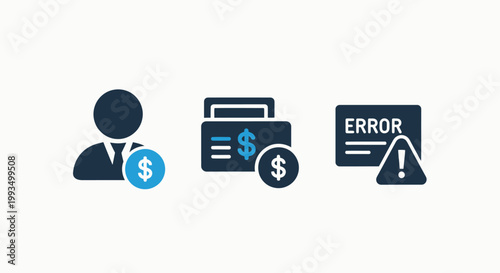 Icons representing user financial transactions money management system errors with white background management transaction currency business financial accounting investment security software