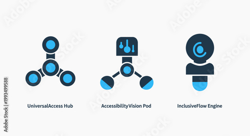 Universal access hub accessibility core pod intelligent network engine concept icons with internet of things accessibility connection connectivity technology computing infrastructure software