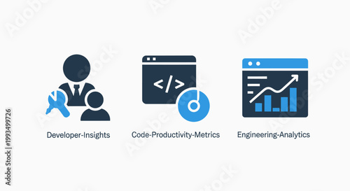 User insights server performance metrics end-to-end analytics icons for data analysis with business intelligence user experience monitoring reporting statistics information technology software