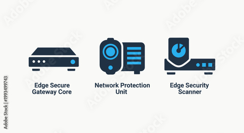 Network security infrastructure icons: edge secure gateway core network protection unit edge security scanner for cybersecurity solutions it infrastructure digital security internet security