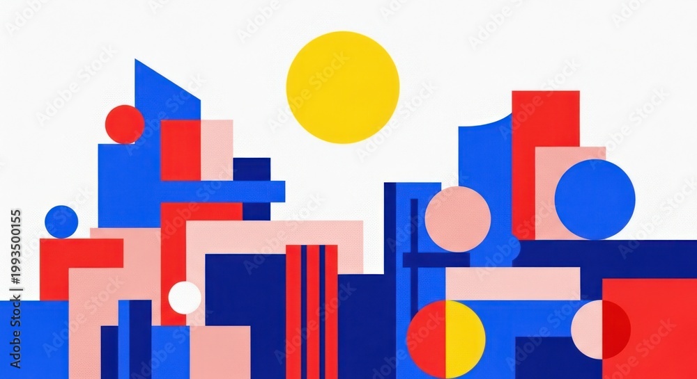 Fototapeta premium Abstract geometric cityscape illustration with vibrant colors and minimalist design