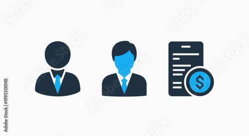 Business management and financial account user icons set with business management financial currency document professional employee administration corporate pictogram interface technology