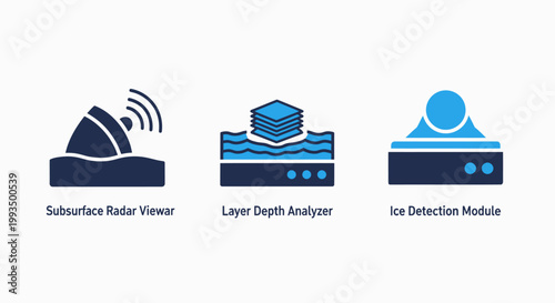 Technical analysis icons for subsurface sensing layer depth and detection models with analysis tool technology icon analysis technology detection technical engineering subsurface measurement