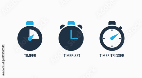 Collection of timer icons representing measurement settings and triggers with time management clock icon stopwatch icon measurement tool time set time trigger measurement settings stopwatch