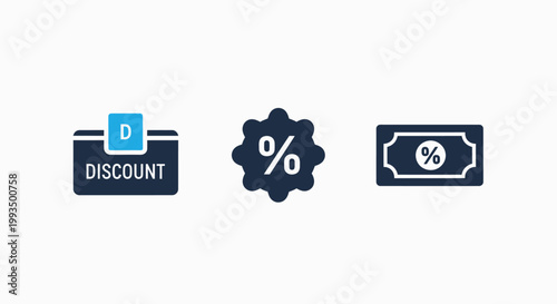 Set of financial discount and percentage icons representing promotional offers and sales with e commerce discount percentage promotion marketing shopping business commerce reduction internet
