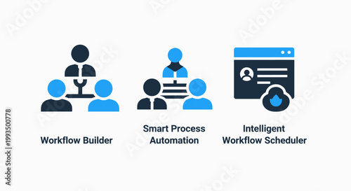 Workflow automation and business management process icons for digital transformation with workflow automation business management scheduler technology software development efficiency planning