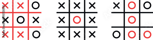 Tic Tac Toe Boards with X and O Symbols Strategy Game Vector Illustration