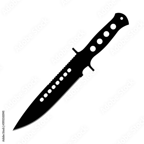 A sharp stainless steel kitchen knife with a black handle placed on a clean white background