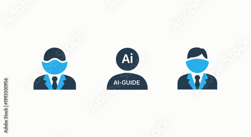 Artificial intelligence guide and expert consultant digital avatar icons with intelligence artificial consultant technology assistant learning innovation computer automation technical
