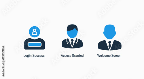 Login success and access granted security verification icons with security authentication identity verification protection permission authorized connection platform software interface