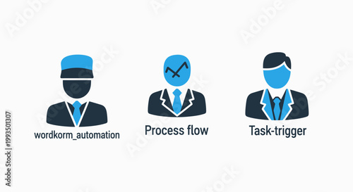 Business workflow automation icons depicting process flow and task triggering corporate management with workflow automation business management corporate strategy efficiency optimization