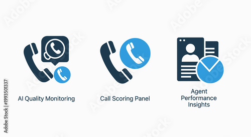 Call center and customer service quality monitoring icons featuring performance insights and dashboards customer monitoring performance insights dashboard telephone communication business