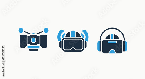Virtual reality headset and immersive technology icon set with head mounted technology immersive experience simulation software hardware interface innovation computing entertainment