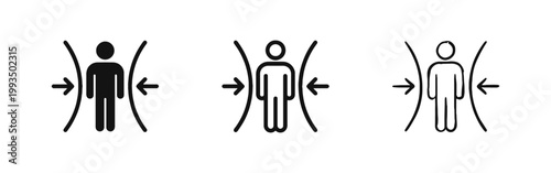 Person Between Barriers with Arrows Icon Set for Personal Space or Social Distancing