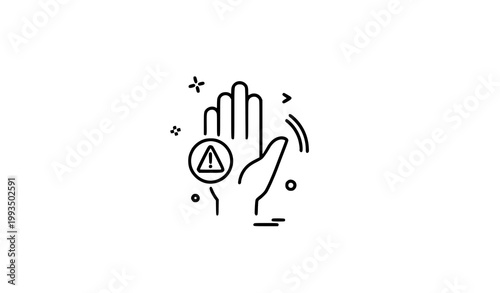 Raised hand stop warning icon with modern linear design and editable stroke isolated on white background