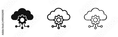 Cloud computing and data processing icon set, server management in glyph, outline and hand drawn styles
