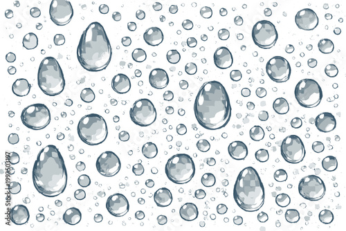 Realistic Water Drops and Condensation on Transparent Background, Vector Illustration of Clear Liquid Droplets, Rain on Window Glass, Abstract Moisture Texture, Fresh Dew, Wet Surface Effect.