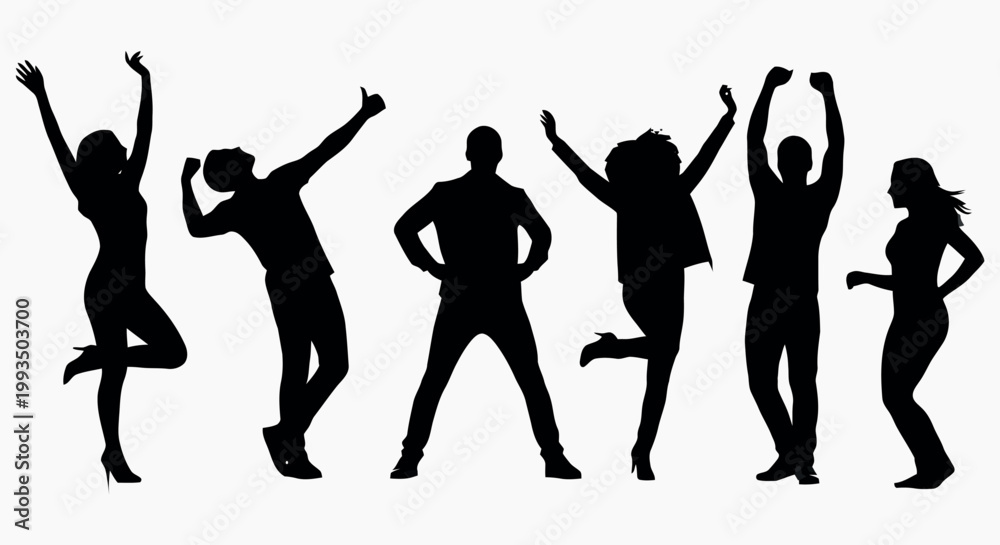 Fototapeta premium Silhouettes of people dancing in various poses