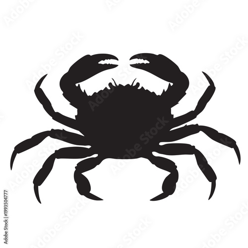 Photography Black and white silhouette illustration of a crab with claws raised facing forwa