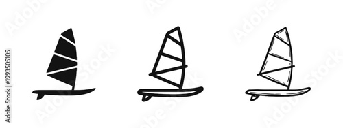 Windsurfing Board with Sail Water Sports Icon Set