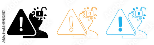 Cybersecurity warning icons illustrating data breaches and security risks