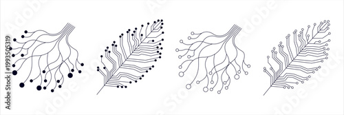 Digital Technology Leaves and Artificial Intelligence Network Circuit Lines Set