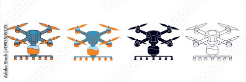 Agricultural Spraying Drone Icons for Smart Farming and Modern Irrigation Technology Set