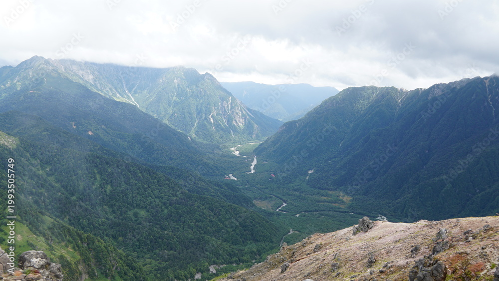 Naklejka premium Hiking the Volcano: A Summer Ascent of Mount Yakedake, Nagano, Japan