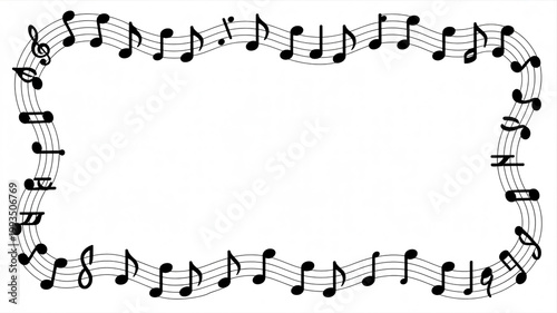 Musical notes forming a decorative border on white background