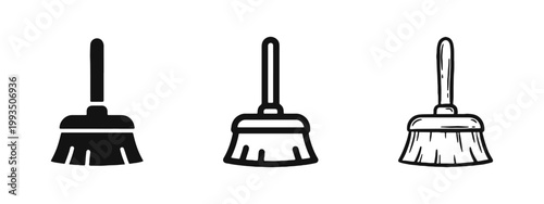 Cleaning service and broom sweeping icon set
