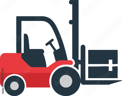 Red Forklift Truck Lifting a Box in a Warehouse.