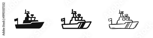 Marine vessel and patrol boat shipping icon set