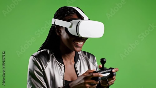 Young Black Woman Enjoying Virtual Reality Gaming Experience.