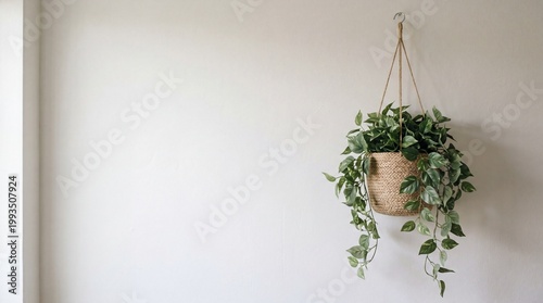 Hanging plant decor with vibrant greenery on a neutral wall background