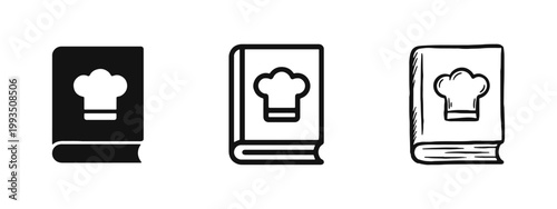Cookbook Recipe Book Icon Set - Culinary Kitchen and Food Preparation Symbol