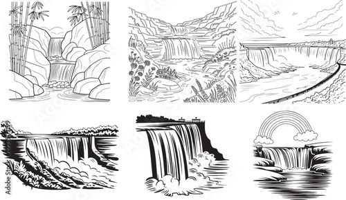 water fall vector icon set on white 